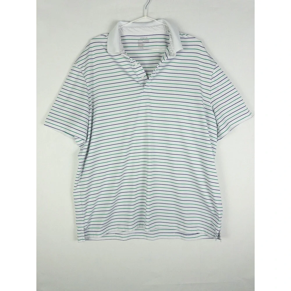 Polo Ralph Lauren Performance Striped Golf Polo Mens L White Stretch Country Clu